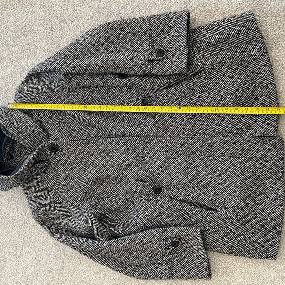 George Herringbone Wool Blend Hooded Coat with Hidden Buttons Black & White 3XL - Picture 12 of 13